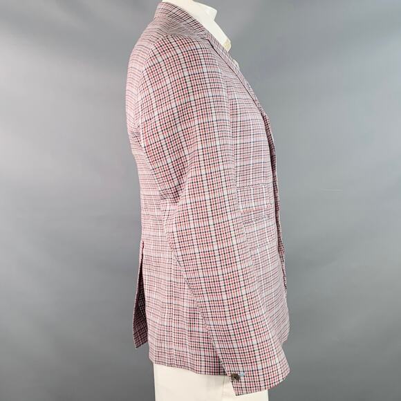 BLACK FLEECE Size 42 Regular Grey Red Black Plaid Sport Coat - Picture 3 of 13